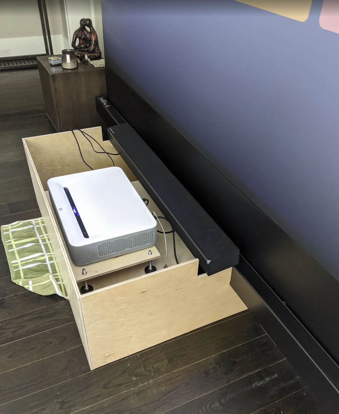 An early Vanish furniture prototype with its projector compartment open